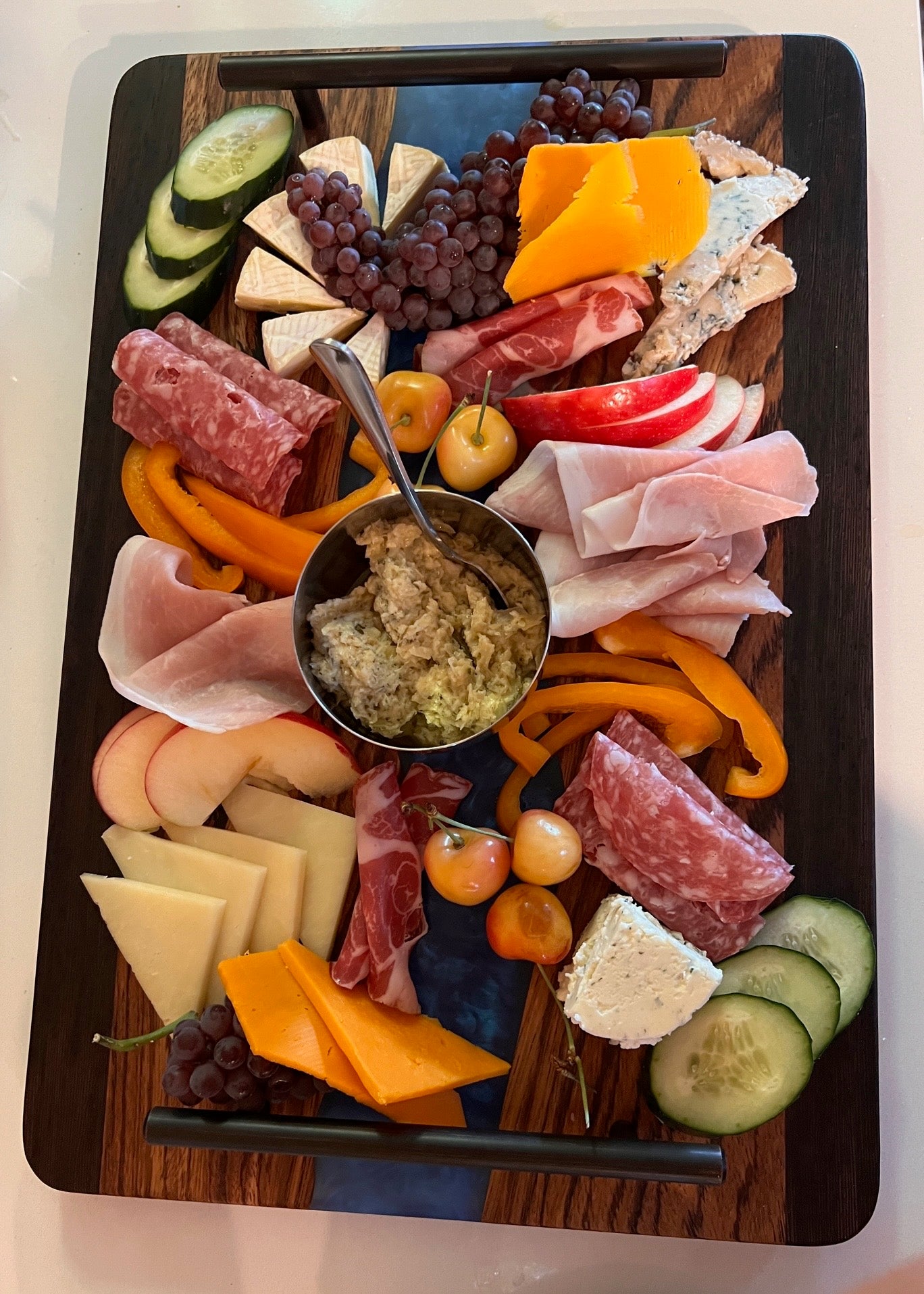 Mediterranean Olive Wood w/Resin River Charcuterie Tray