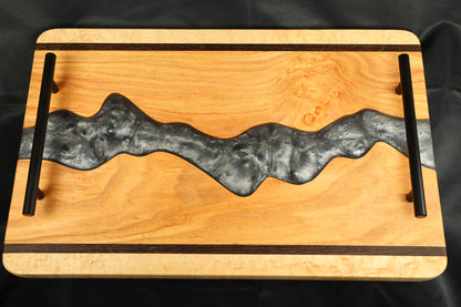 'Cat's Paw' Honey Locust w/Silver Metallic Resin River Charcuterie Tray