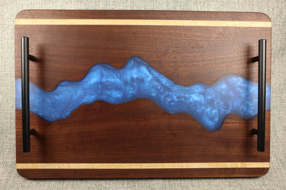 Walnut w/Royal blue metallic Resin River Charcuterie Tray