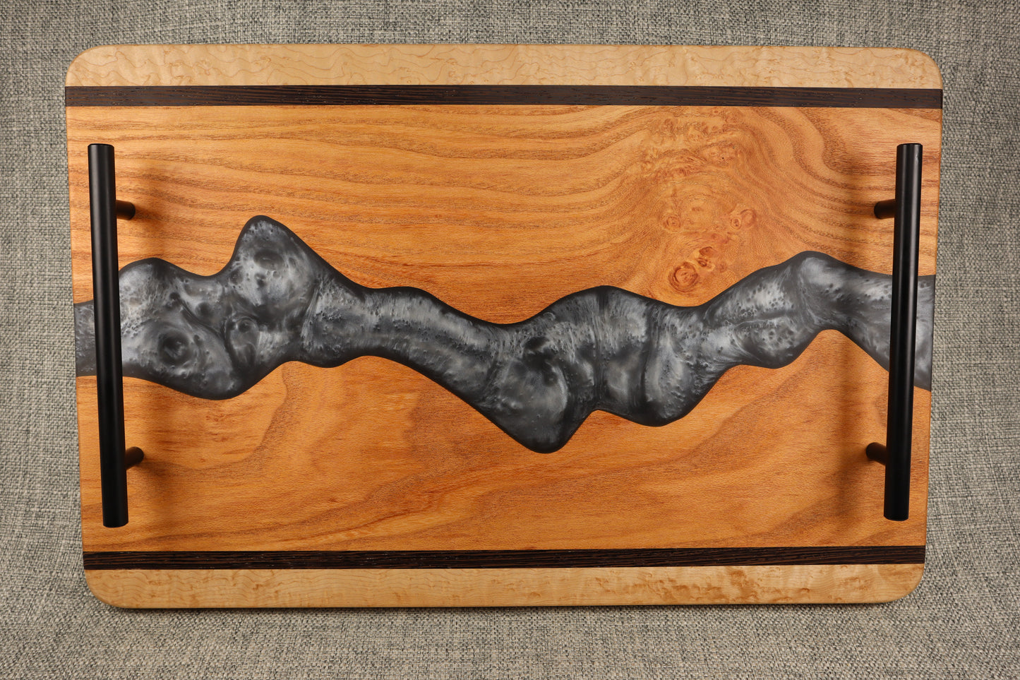 'Cat's Paw' Honey Locust w/Silver Metallic Resin River Charcuterie Tray