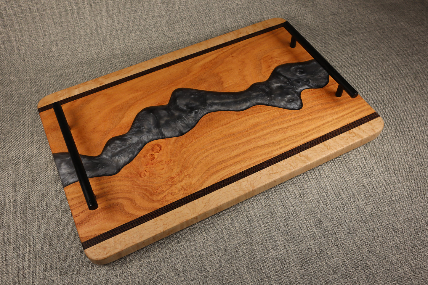 'Cat's Paw' Honey Locust w/Silver Metallic Resin River Charcuterie Tray