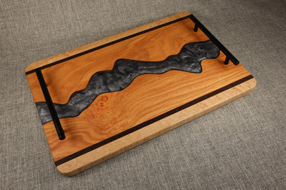 'Cat's Paw' Honey Locust w/Silver Metallic Resin River Charcuterie Tray