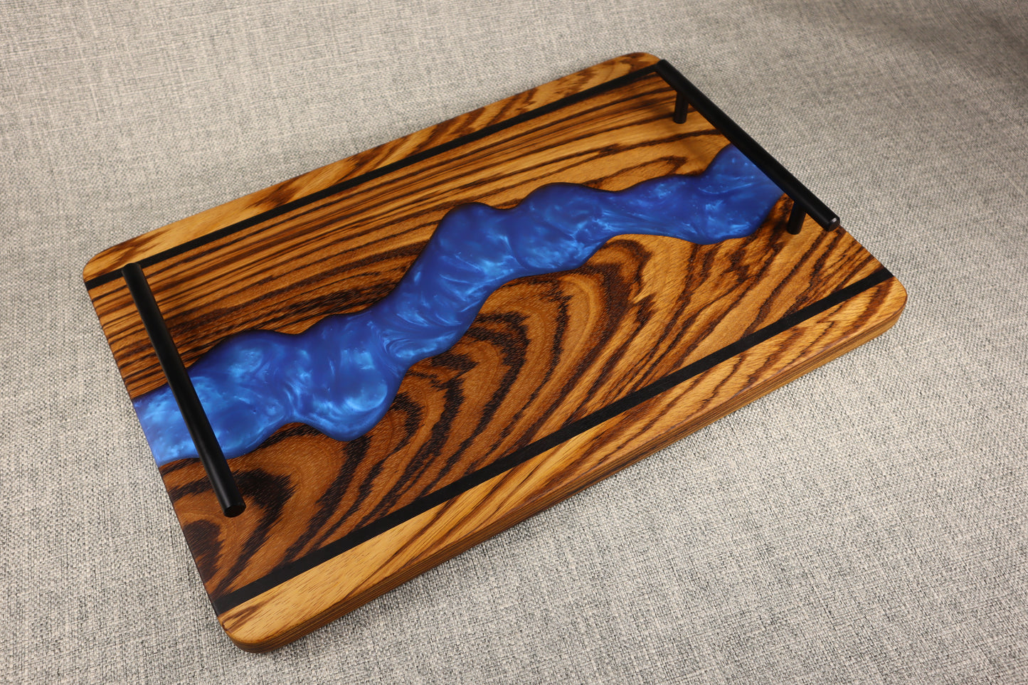 African Zebra Wood w/Resin River Charcuterie Tray