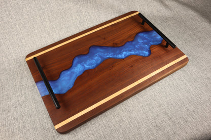 Walnut w/Royal blue metallic Resin River Charcuterie Tray